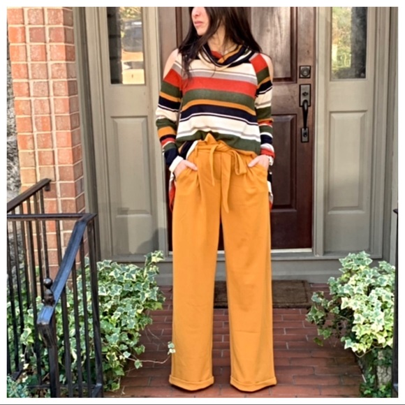 ✨LAST ✨Mustard side pockets belted wide leg pants - Picture 5 of 8